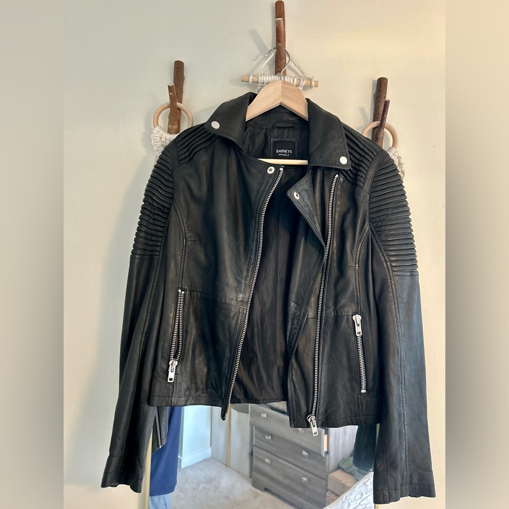Barneys New York Black Leather Biker Jacket